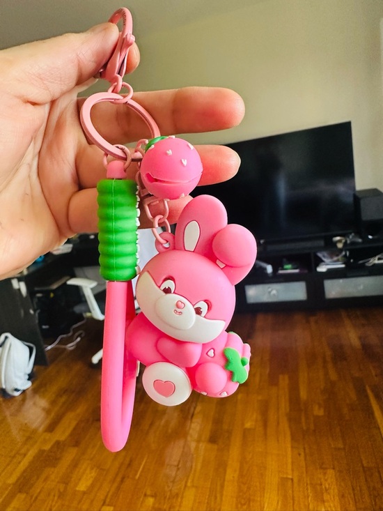 Strawberry Rabbit Silicone Keychain - Picture 3 of 7
